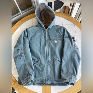 Women’s Carhartt Jacket Seaglass Blue Medium J141-331 Sherpa Lined Sierra Coat